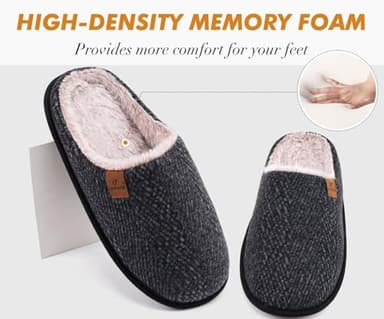 COFACE Mens Black Woolen Cozy Memory Foam scuff Slippers Slip On Warm House Shoes Indoor/Outdoor With Best Arch Support Size 9 - Image 3