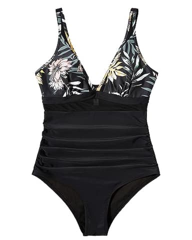 SUUKSESS Women Slimming Tummy Control One Piece Swimsuits Sexy Mesh High Waisted Monokini Bathing Suits (Black-Pink Floral, S) - Image 4
