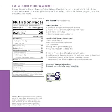 Augason Farms Freeze Dried Whole Raspberries Can, Emergency Food Supply, Everyday Meals, 23 Servings - Image 6