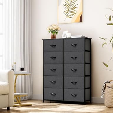 YITAHOME 10 Drawer Dresser - Fabric Storage Tower, Organizer Unit for Bedroom, Living Room, Hallway, Closets - Sturdy Steel Frame, Wooden Top & Easy Pull Fabric Bins - Image 4