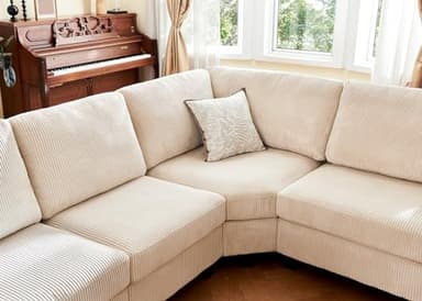 Nolany Sectional Couch with Storage Ottoman, U Shape Sectional Sofa with Chaise, Corduroy Modular Sectional Couches for Living Room, Beige - Image 7