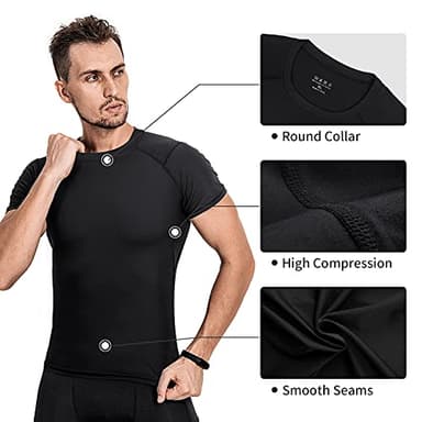 Niksa Men's Compression Shirts 3/5 Pack, Short Sleeve Athletic Compression Tops Cool Dry Workout T Shirt Dark Black - Image 4