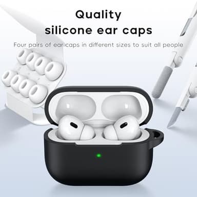 RFUNGUANGO Compatible with airpods pro 2 case (2023/2022/2019), Soft Silicone Protection AirPod Pro Case Cover(USB-C/Lightning Cable) with Cleaner kit&EarTips,Black - Image 2