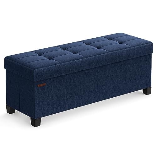 SONGMICS Storage Ottoman Bench, Foldable Foot Rest with Legs, 15 x 43 x 15.7 Inches, End of Bed Bench, Storage Chest, Load up to 660 lb, for Living Room, Bedroom, Entryway, Midnight Blue ULSF018I01 - Image 1