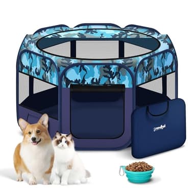 Grandtail Extra Large Dog Playpen, Portable Pet Play Pen for Cat, Puppies, Foldable Large-Capacity Pet Playpen for Indoor/Outdoor Dog House (Blue, 55" x 30", 8 Panels) - Image 1