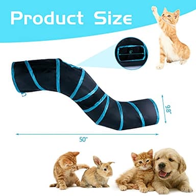 Sheldamy Cat Tunnel, S-2-Way Cat Tunnels for Indoor Cats, Collapsible Cat Play Tunnel, Interactive Toy Maze Cat House with 1 Play Ball for Cats, Puppy, Kitty, Kitten, Rabbit (Blue & Black) - Image 2