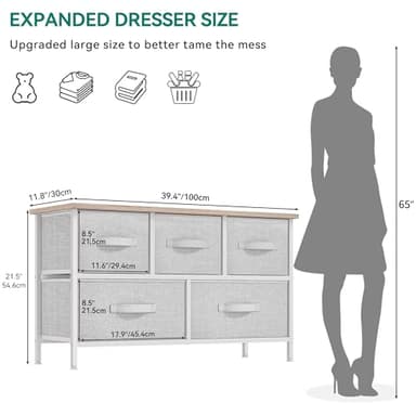 YITAHOME Dresser with 5 Drawers - Fabric Storage Tower, Organizer Unit for Bedroom, Living Room, Closets - Sturdy Steel Frame, Wooden Top - Image 3