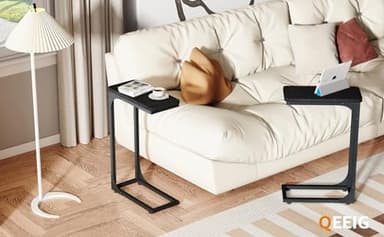 QEEIG Narrow C Shaped Side Table Set of 2 Living Room Sets Slim Couch Tray Tables Skinny Thin Small Modern 7 inch Width, Black (017-18B) - Image 7