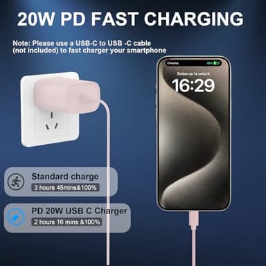 Phone 17 16 15 Charger Fast Charging Type C Chargers USB C Fast Charger Block & Phone 17 Charger Cord 3FT Long USB C Charging Cable for Phone 17/17 Pro/17 Pro Max/Air/Phone 16 15 Pro Max,Pink - Image 4