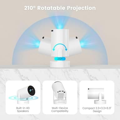 Mini Portable Projector with Wifi6 and Bluetooth, 4K Projector Support 5w Sound Base Speaker, 160 ANSI, Android 11, Auto Vertical Keystone 210°Rotatable Proyector for Home Bedroom Outdoor HY300 ULTRA - Image 3