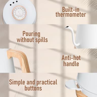 Nueve&Five Gooseneck Electric Kettle with Thermometer,Electric Tea Kettle 1L with Auto Shut-Off,1000W Hot Water Kettle of Stainless Steel for Coffee & Tea -White - Image 6