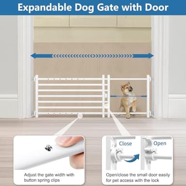 Malier Indoor Dog Gate with Door, 26-41" Extra Wide Full Metal Pet Gate Short Dog Gate for Stairs, Pressure Mount 14'' Tall Small Puppy Low Gate Easy Step Over for Doorways - Image 4