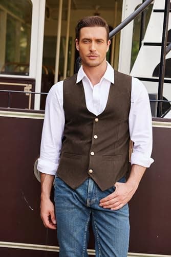 COOFANDY Men's Suede Leather Suit Vest Casual Western Vest Jacket Slim Fit Waistcoat (X-Large, 01_coffe) - Image 2