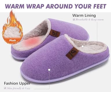 COFACE Womens House Slippers Ladies Memory Foam Warm Fuzzy Scuff Slipper Slip On Lightweight Felt Bedroom Shoes With Indoor Outdoor Rubber Sole, Light Purple Size 7 - Image 3