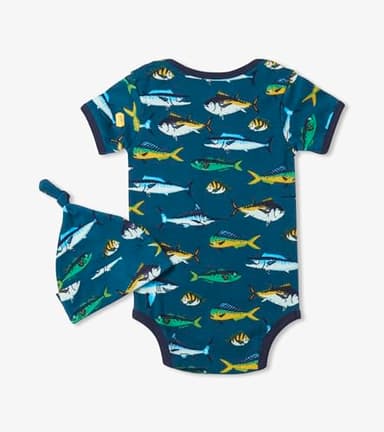 Little Blue House unisex-baby Bodysuit with Hat, Game Fish, 18-24 Months - Image 2