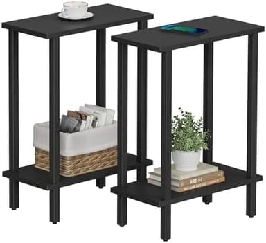 TUTOTAK Small Side Table, Narrow End Table, Set of 2, Skinny Sofa Table, Slim Nightstand, Couch Table, Living Room, Bed Room, Black TB01BK0622 - Image 2