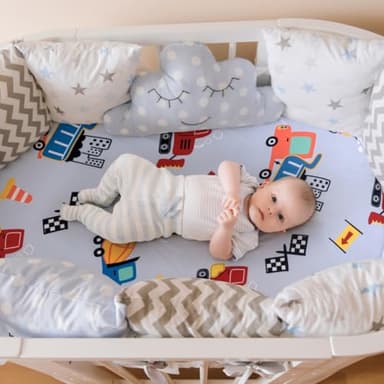 4 Pack Baby Boy Bassinet Sheets Set Soft Fitted Baby Boy Mattress Covers Construction Truck or Dinosaur Theme Breathable Toddler Sheets for Infant Boys (Construction Truck, Bassinet Sheets) - Image 6