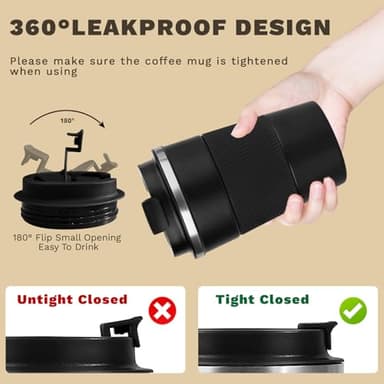 SPLMIFA Vacuum-Insulated Stainless Steel Travel Coffee Mug, Leak-Proof Reusable Coffee Cup with Lid - Keep Hot & Cold Drinks for Hours, Durable Thermos Tumbler for Men & Women (3rd-Black, 12OZ) - Image 5