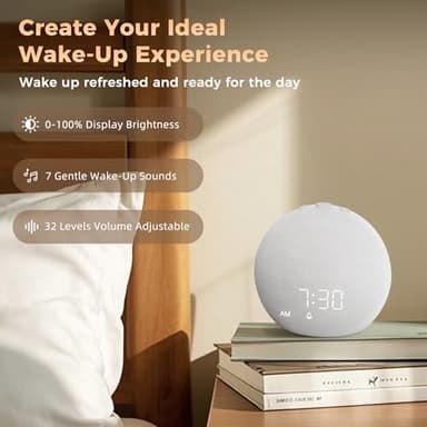 Sound Machine Alarm Clock for Bedroom: Dimmable Clock with Bluetooth Speaker - White Noise Machine for Baby Adults Kids Sleeping - Frost White - Image 6