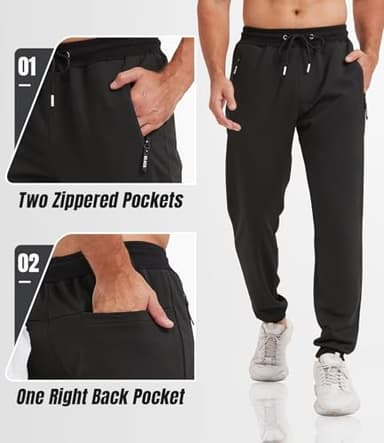 3 Pack Sweatpants for Men Tapered Mens Joggers Pants with Zip Pockets Fleece Slim Fit Workout Running Gym Sweat Pants(Black,Black,Black,XL) - Image 4