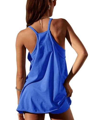 Zhiyouni Women's Summer Sleeveless Mini Dress V Neck Spaghetti Straps Athletic Built-in Shorts Sundress(KleinBlue-XS) - Image 2