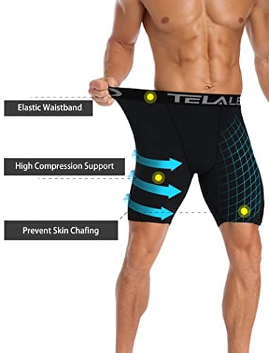 TELALEO 5 Pack Compression Shorts for Men Spandex Sport Shorts Athletic Workout Running Performance Baselayer Underwear Black M - Image 3