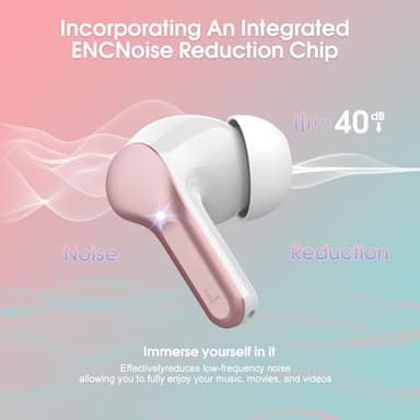 Wireless Earbuds, Bluetooth 5.4 Headphones HiFi Stereo, Bluetooth Earbuds with ENC Noise Cancelling Mic, IP7 Waterproof in Ear Earphones, 48H, LED Display Ear buds for Pad Workout Sports, Rose Gold - Image 3