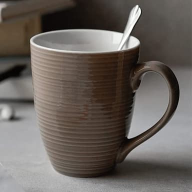 DOWAN Coffee Mugs, 17 Oz Coffee Mug Set of 6, Corrugated Tea Mugs (Brown) - Image 7