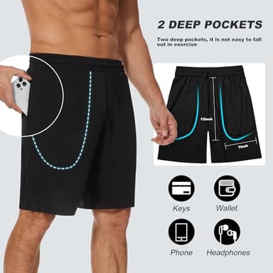 TVKSOM 7 Pack Mens Athletic Shorts with Pockets and Elastic Waistband Quick Dry Basketball Shorts Men for Running Casual - Image 3