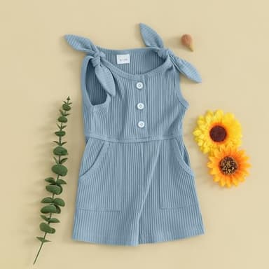 Fernvia Toddler Baby Girl Summer Clothes Sleeveless Ribbed Knitted Jumpsuit Shorts Overalls Baby One Piece Outfit (A Blue, 12-18 Months) - Image 7