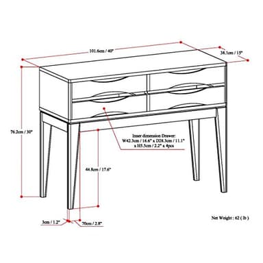 SIMPLIHOME Harper Console Table - 40 Inch Wide Solid Hardwood Sofa Table in Walnut Brown, Mid-Century Modern Storage Table for Entryway or Living Room with 4 Drawers, Notched Handles, and Tapered Legs - Image 2