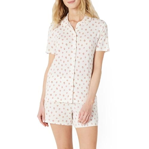 Amazon Essentials x Sofia Grainge Women's Mommy and Me Short Sleeve Pajama Set, Peach Strawberry Toss, Medium - Image 1