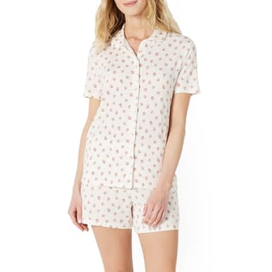 Amazon Essentials x Sofia Grainge Women's Mommy and Me Short Sleeve Pajama Set, Peach Strawberry Toss, Medium - Image 1