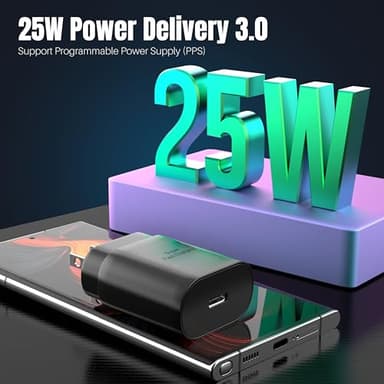 Galaxy S25 S24 USB C Charging Block 25W PD Super Fast Charger Type C Wall Plug Adapter Quick Charge for Samsung Galaxy S25/S24/S23/S22/S21/S20/Z Fold 3/4/5/Note20/iPhone 17/16/15/14/(Black 2Pack) - Image 5
