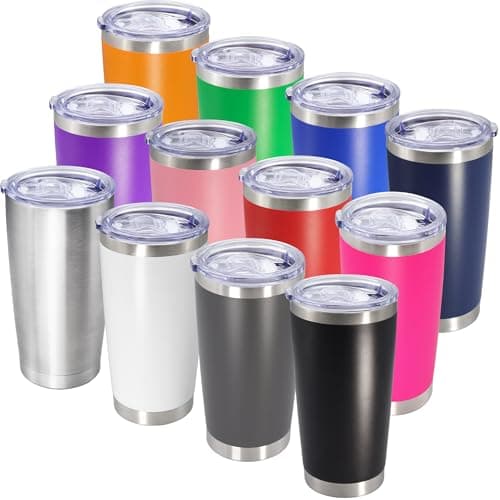 AIANJI 20oz Tumbler Bulk Stainless Steel Tumblers with Lid Vacuum Insulated Double Wall Travel Coffee Mug Powder Coated Tumbler Cup for Hot and Cold Drinks(Mix Color, 12 pack) - Image 1