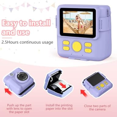 Radekly Instant Print Camera for Kids,Christmas Birthday Gifts for Age 3-12 Girls Boys，1080P HD Digital Video Cameras for Toddler,Kids Portable Toy with 3 Rolls Photo Paper，32GB Card-Purple - Image 5