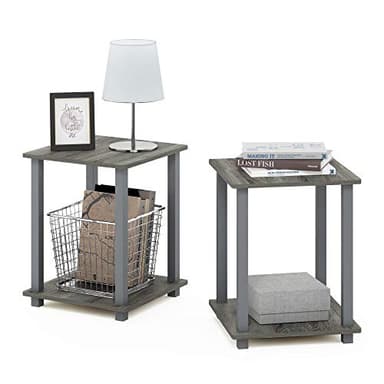 Furinno Simplistic Set of 2 End Table, French Oak Grey/Grey - Image 1