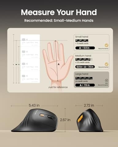 ProtoArc Ergonomic Mouse, EM11 NL Bluetooth Rechargeable Wireless Vertical Mouse, 3 Multi-Device Connectivity for Computer/PC/Laptop, 2.4GHz Optical Mice for Windows, Mac OS, Black - Image 6