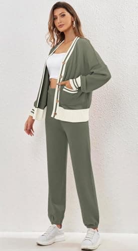 ETCYY NEW Women's 2 Piece Outfit Lounge Set Trendy Cardigan Sweater Pants Sets V Neck Button Pocket Knit Matching Loungewear - Image 5