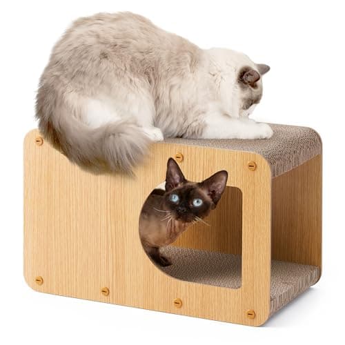 EHEYCIGA Cardboard Cat Scratcher House, 17-Inch Corrugated Cat Scratcher for Indoor Cats, Kitten Scratching Board Pad, Brown - Image 1