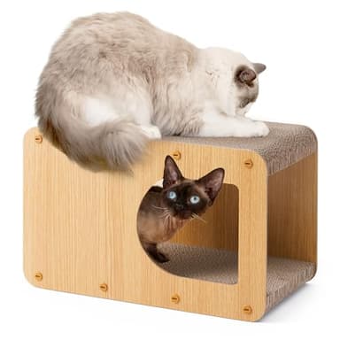 EHEYCIGA Cardboard Cat Scratcher House, 17-Inch Corrugated Cat Scratcher for Indoor Cats, Kitten Scratching Board Pad, Brown - Image 1