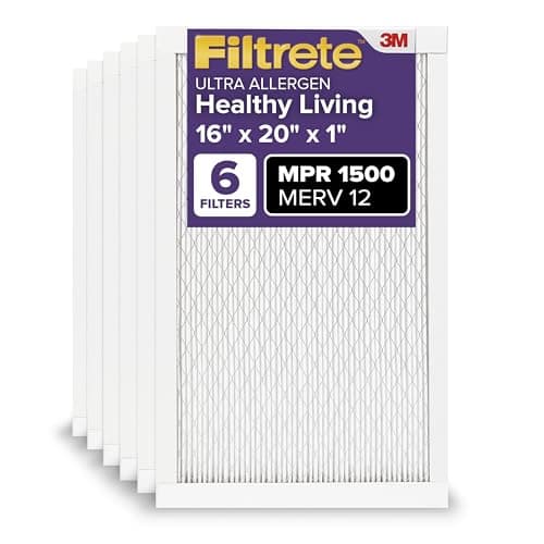 Filtrete 16x20x1 AC Furnace Air Filter, MERV 12, MPR 1500, CERTIFIED asthma & allergy friendly, 3 Month Pleated 1-Inch Electrostatic Air Cleaning Filter, 6-Pack (Actual Size 15.69x19.69x0.78 in) - Image 1