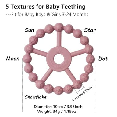 3 Pack Ring Teether Baby Infant Toys, Baby Essentials, Silicone Teething Ring Toys for Babies 6 Months, Seposeve Toddler Teethers 6-12 Months 12-24 Months, Infant Teething Relief, Purple Pink White - Image 3