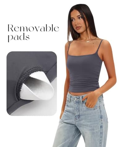 Darong Women's Double Lined Basic Tank Top Adjustable Spaghetti Straps Sleeveless Camisole Shirts 9202 Grey XS - Image 2