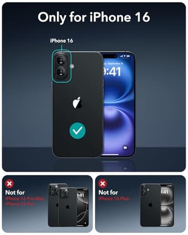 ESR for iPhone 16 Case, Compatible with MagSafe, Shockof Military-Grade tection, Magnetic Phone Case for iPhone 16, Classic Hybrid Case (HaloLock), Black - Image 2