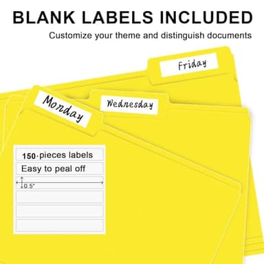 File Folder, RAZCC 150 Pack 1/3 Cut Tab File Folders Letter Size, Yellow, Folders with Tab, Great for Organizing and Easy File Storage - Image 4