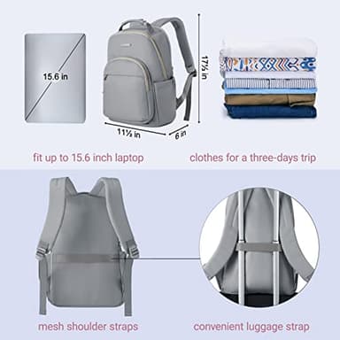 LIGHT FLIGHT Laptop Backpack for Women, 15.6 Inch Computer Bag, Casual Notebook Backpack for Work Travel Business Trip College, Grey - Image 6