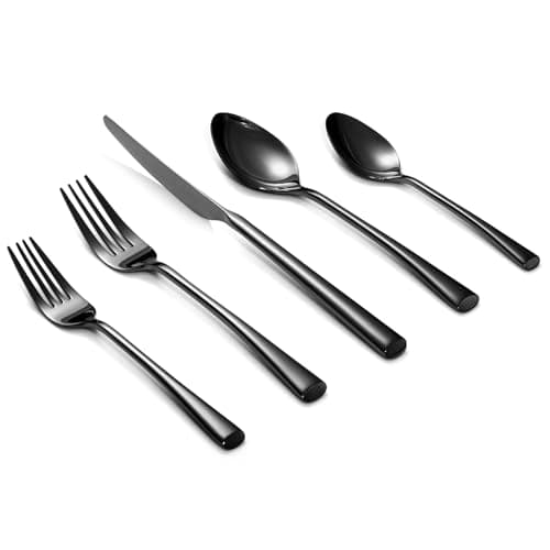 Alata Bailey Black 20-Piece Forged Stainless Steel Flatware Set Cutlery Set, Service for 4, Silver Finish, Dishwasher Safe - Image 1
