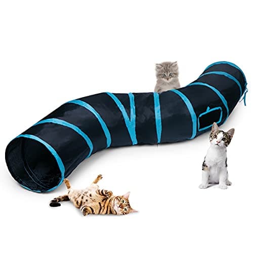 Sheldamy Cat Tunnel, S-2-Way Cat Tunnels for Indoor Cats, Collapsible Cat Play Tunnel, Interactive Toy Maze Cat House with 1 Play Ball for Cats, Puppy, Kitty, Kitten, Rabbit (Blue & Black) - Image 1