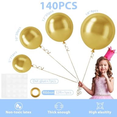 140pcs Gold Balloon Arch Kit, Gold Balloons of Different Sizes Pack of 18 12 10 5 Inch Party Balloon Kit for Birthday Party or Balloon Arch as Graduation Wedding Baby Shower Party Decorations - Image 2